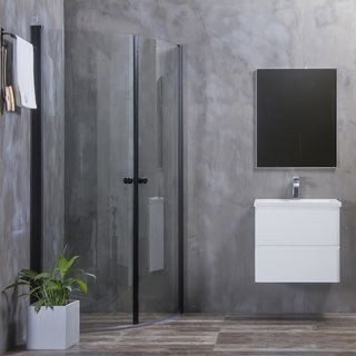 Dusjhjørne Bathlife Allsidig Rund Dør 45° Svart 1000X1000 Mm
